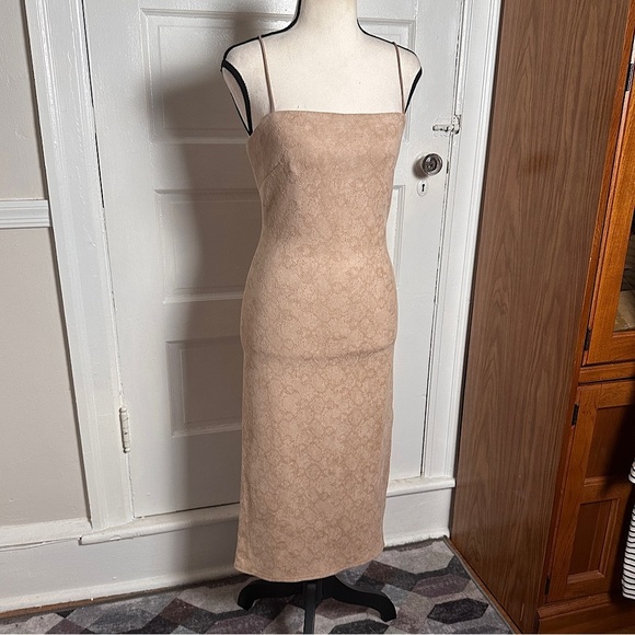 4SI3NNA Bodycon Dress Sz S Neutral Muted Snakeskin Print Slit Stretch - Picture 13 of 16